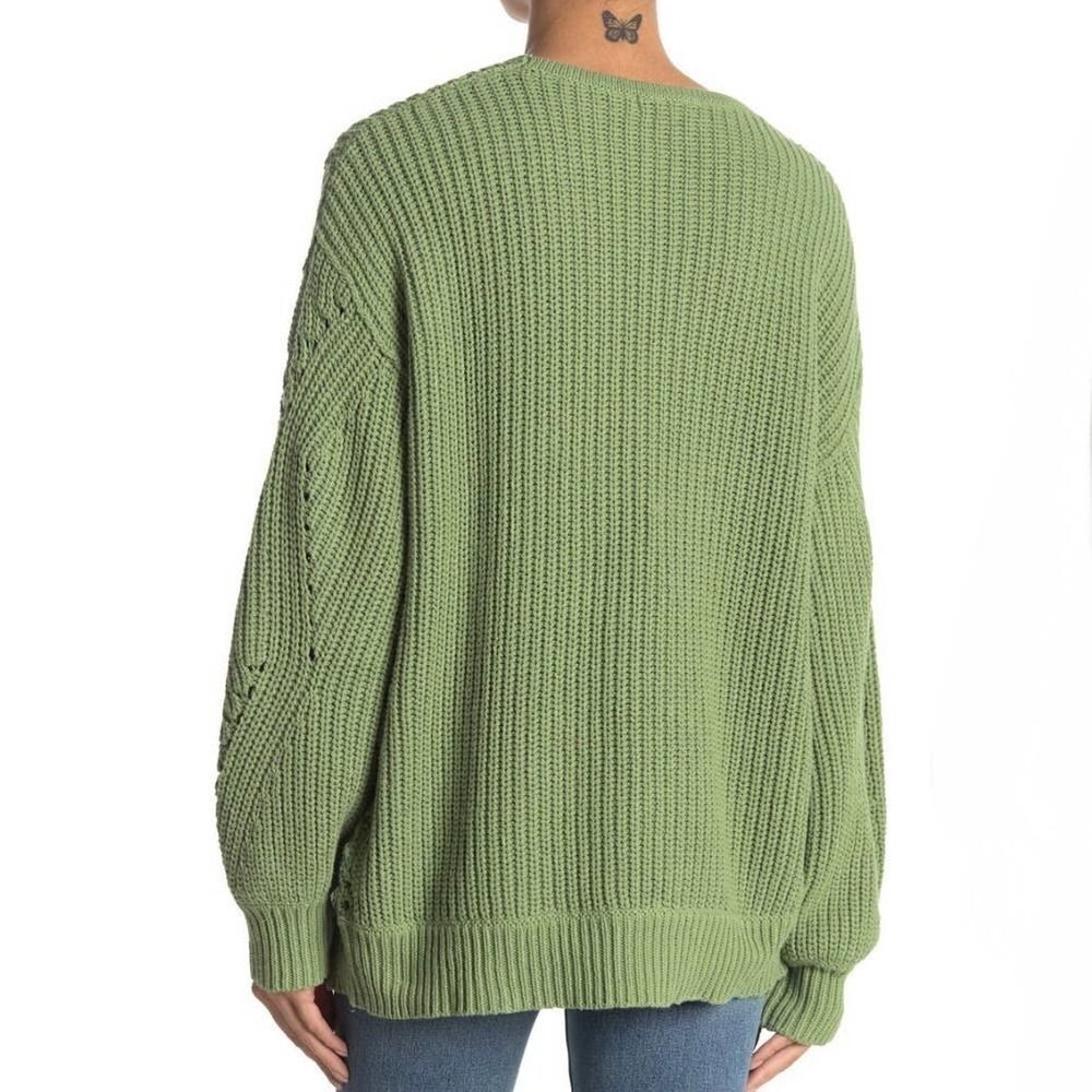 LUSH Open Stitch V-Neck Oversized Sweater In Pistachio Size Small - Picture 2 of 11